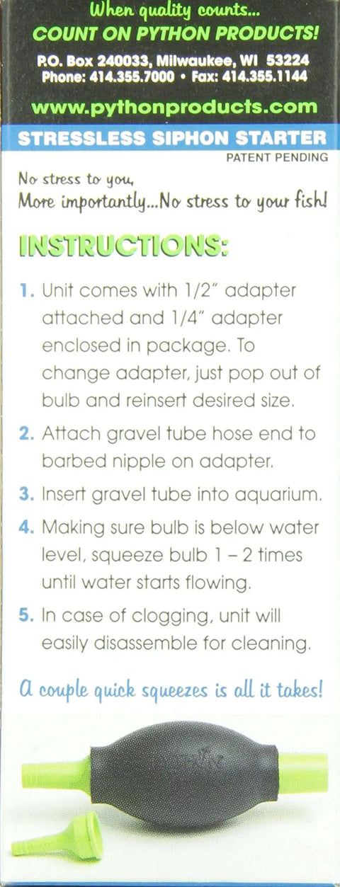 Squeeze Siphon Starter Aquarium Adapter For Quick Water Changes, Easy Prime Siphon That Works With Pro Clean Gravel Washer Kits, No Mouth Priming, Reliable Water Flow For Freshwater And Saltwater Tanks. Box with 1/2 and 1/4 inch adapters