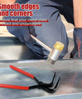 Premium Steel Hand Seamer Set For Sheet Metal Bending And Flattening With Anti Slip Handle Straight 45 Degree And 90 Degree Pliers Compact Bender Tools For Edges TD112 in use on metal surface