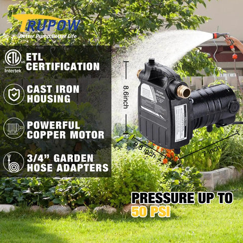 1/2HP 115V Cast Iron Portable Water Transfer Pump with Brass Connectors watering a garden