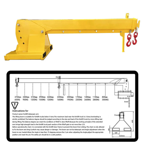 Heavy Duty Forklift Jib Boom Crane With Dual Hooks And Smooth 0 To 75 Degree Tilt Hella Tough 6600 Pound Capacity attachment side view