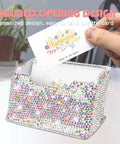 Crystal Rhinestone Card Holder Desk Stand For Office Boss Glam Bling Display With White Crystal Accessories Luxurious Yet Practical Name Card Organizer For Women Elegant Desk Accessory For Professional Meetings And Everyday Use showcasing card removal design