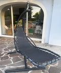 Heavy Duty Replacement Fabric For Hammock Chair 88 By 27 Inches With Carabiners, 600D Oxford, UV Resistant And Waterproof, Black Swing Fabric shown on patio frame.