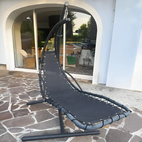 Heavy Duty Replacement Fabric For Hammock Chair 88 By 27 Inches With Carabiners, 600D Oxford, UV Resistant And Waterproof, Black Swing Fabric shown on patio frame.