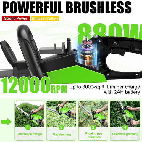 Cordless 21V Hedge Trimmer With Battery And Charger Included 20 Inch Dual Action Steel Blade 12000 RPM Lightweight Handheld Yard Tool
