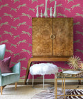 Living room with Dope Pink Leaping Cheetah Peel And Stick Wallpaper Self Adhesive Wall Covering For Bedrooms And Living Rooms Removable