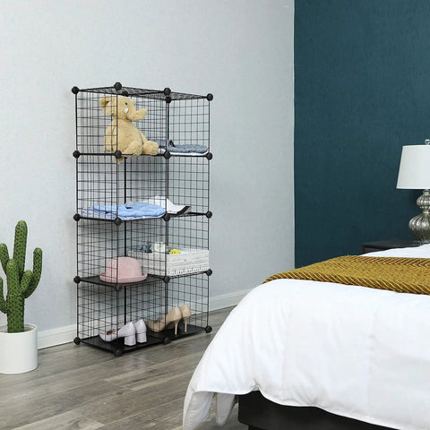 Heavy Duty Nine Cube Metal Wire Storage Shelf, Slick Modular Organizer Rack For Master Bedroom Or Living Area, Stackable DIY Closet Cabinet In Super Tough Matte Black Finish