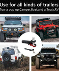 Heavy Duty Trailer Hitch Ball Mount With Tow Shackle And Three Quarter Inch Hitch Pin Clip For Trucks SUVs And Cars shown with various vehicles