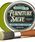 Premium Leather Furniture Salve And Deep Conditioner Set With Brush To Smooth Couches Sofas And Vinyl Get That Slick Shine Back Repair Scuffs In No Time 4oz, 4oz tin with brush, teakwood scent, furniture care.