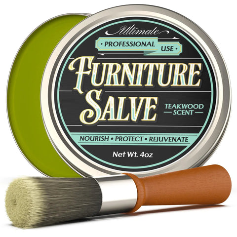 Premium Leather Furniture Salve And Deep Conditioner Set With Brush To Smooth Couches Sofas And Vinyl Get That Slick Shine Back Repair Scuffs In No Time 4oz, 4oz tin with brush, teakwood scent, furniture care.