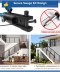 Close-up of secure swage kit design for cable railing installation. Part of Totally Modular Cable Railing Kit For Decks And Patios Featuring 42 Inch Stainless Wire Posts Quick Diy Assembly No Sweat Installation Complete Outdoor Safety Barrier System.