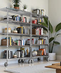 Heavy Duty 5 Tier Wire Shelving Unit With Rolling Caster Wheels Rock Solid Metal Storage Rack adjustable with books and plants