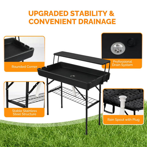 Image showing Portable Cooler Table With Extra Storage Shelf For Outdoor Parties And Entertaining Alloy Steel Black Finish Picetable Model.
