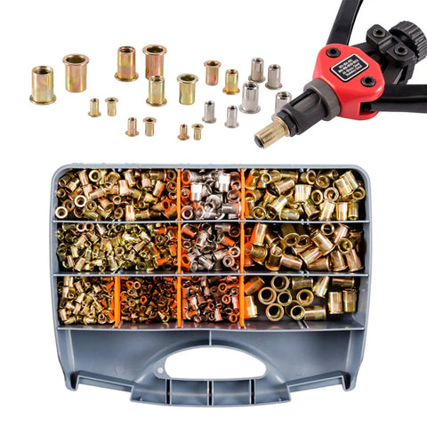 Rivet Nut Master Kit With 860 Piece Assortment And 13 Inch Gun Kit, M3 Through M12 Steel Rivet Nuts in heavy duty case