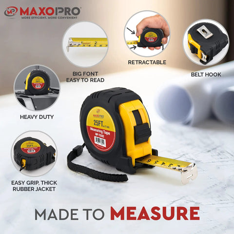 Retractable Tape Measure Twenty Five Feet With One Thirty Second Inch And One Millimeter Precision Built Tough Heavy Duty