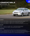 Compatible models for K750043 Zinc Nickel Alloy Front Stabilizer Sway Bar Links shown with car illustration and details list.