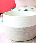 XXXL Cotton Rope Storage Basket With Handles For Blankets Towels And Pillows, Jumbo Woven Laundry Hamper, White And Brown