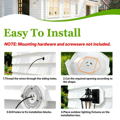 Outdoor Light Siding Mount Kit White Octagon Block For Vinyl Siding 6.57 Inch Light Mounting Block Easy Install Weatherproof Siding Block Compatible With T111 And HardiePlank For 4 To 10 Inch Siding Heights, installed on white siding