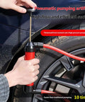 Hand Plunger Manual Fluid Transfer Pump, Compact Liquid Extractor Tool For Travel Ready Drainage in use on a tire.