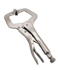Six Piece 11 Inch C Clamp Locking Pliers Set With Swivel Pads, Heavy Duty, nickel-plated steel body, close-up view