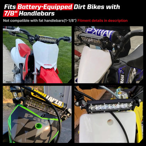 Dirt Bike Light Bar Kit Plug And Play Seven Eighths Inch Handlebar Battery Powered Headlight Universal Fit