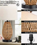 Rattan Table Lamp With Touch Control 3 Way Dimmable Bedside Light For Bedroom And Living Room Cozy Wicker Nightstand Lamp With USB Ports And AC Outlet LED Bulb Included Easy Tap To Dim showcasing rattan design, USB ports, and UL certification.