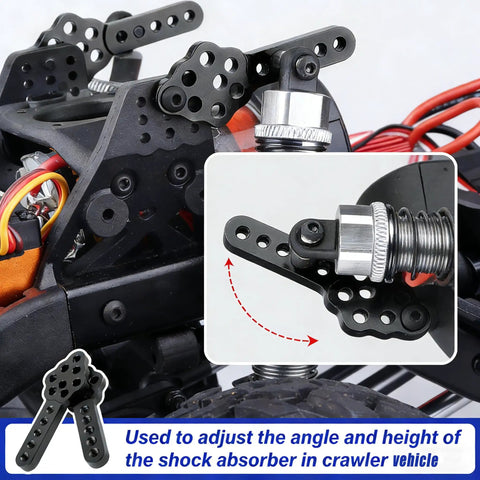 Adjustment for 1/10 RC Crawler Long Travel Shocks Kit with mounts and extension keys, adjustable axial accessories in use