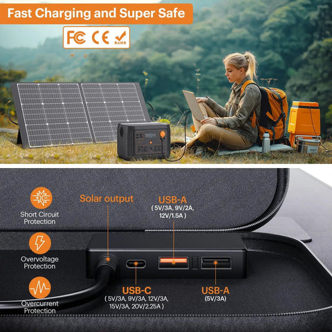 100W Portable Solar Panel With N-Type 16BB Cells, 25 Percent Efficiency, Ultralight 7.98 Lbs Foldable Charger, outdoor setup