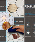 10 Pack Peel And Stick Hexagon Backsplash Tiles In Cream Marble Brushed Copper Metal Look For Kitchen And Bath features chart.