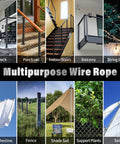 Image showcasing uses of Marine Grade T316 Stainless Steel Wire Rope Cable for Deck Railing System Kit, 100 Ft Length.