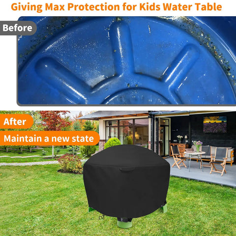 Round 34 Inch Diameter Kids Sand Water Table Cover For Little Tikes Spiralin' Seas Waterpark Play Table Waterproof Outdoor Dustproof Anti UV Shield 18 Inch Tall Weatherproof Black Cover Only on outdoor table