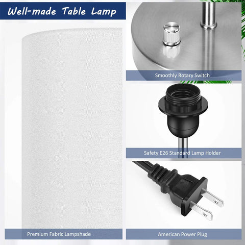 Must Have Dope Fully Dimmable Table Lamp With USB Ports And AC Outlet detail of lampshade, switch, holder, and power plug