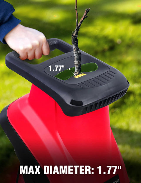 Electric Wood Chipper Shredder For Yard Cleanup That Really Chews Through Branches 21 To 1 Reduction 1.77 Inch Cutting Diameter