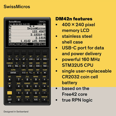 DM42n RPN Scientific Calculator With Hella Sharp 34 Digit Math Power And Sweet HP 42S Emulator Software Sealed Inside A Badass 316L Stainless Steel Casing for complex calculations.