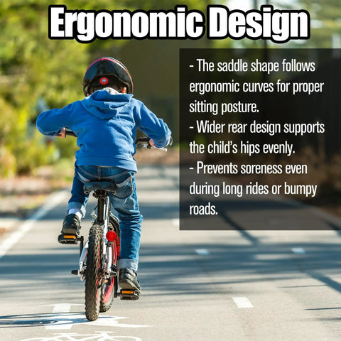 Child riding bike with Kid Friendly Bike Seat Replacement With Post For Boys And Girls Cushioned Comfort Saddle For Childrens Bicycles