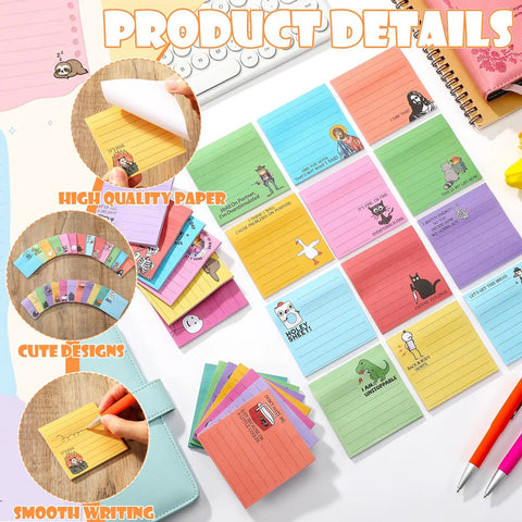 100 Pack Funny Sticky Notes for Work 3 by 3 Inches Sarcastic Self Adhesive Notepads with 25 Designs displayed on desk