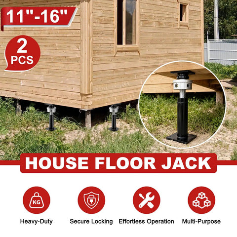 Built Tough House Floor Jack With Zero Hassle Leveling For Basements And Crawl Space Rock Solid 11 Ton Steel Screw Post 11 To 16 Inch adjustable height under house.