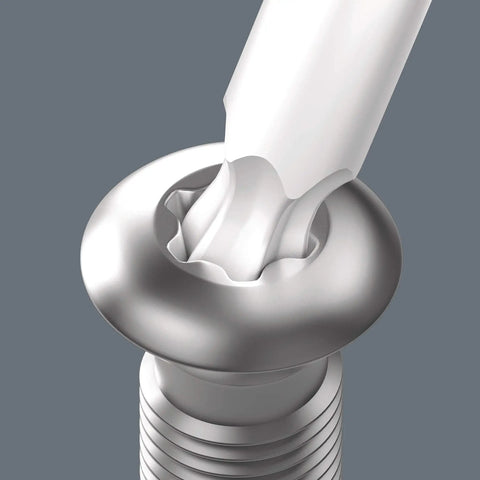 Close-up of Tamper Proof Torx L Key Set for BO Security Screws with Ballpoint Offset inserted into a screw head.