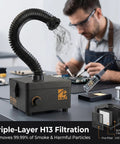 Heavy-Duty Solder Fume Extractor 80W, 168 M3 Per Hour Airflow, HEPA And Carbon Filtration in electronics lab with technician