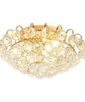 Three Light Modern Crystal Ceiling Light Fixture Flush Mount Round Golden Chandelier with Clear Crystals and Metal Finish