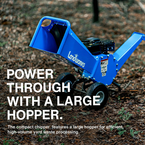 Beast 7HP Gas Powered Wood Chipper Shredder Mulcher For Yards Heavy Duty with large hopper in forest setting
