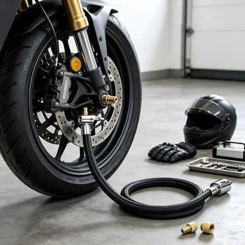 20 Inch Tire Inflator Hose With Lock Air Chuck Convert Nuts Presta Adaptor For Air Comp Schrader Converts To Lock Connection on motorcycle wheel