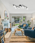 Living room with 6 Light LED Track Lighting Kit With Flex Rotatable Heads Black Ceiling Spotlight illuminating space