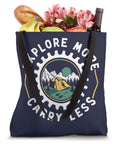 Sprocket Themed Tote Bag For Bikepacking Adventures With Tent Inside Mountain Scene Design Perfect For Gravel Trails Carry Light Gear And Camp In Style While Exploring The Backcountry And City Commutes On The Go showing groceries.
