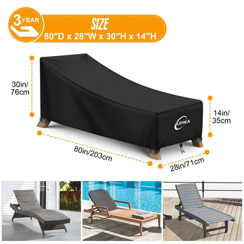 Waterproof Patio Chaise Lounge Chair Cover For Outdoor Furniture, Heavy Duty Protection With UV Shield, size 80D x 28W x 30H