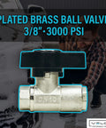Italian DN10 Brass Plated Ball Valve For Pressure Washers And Industrial Use, 3/8 Inch, 3000 PSI Max, 176 Degree Fahrenheit