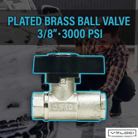 Italian DN10 Brass Plated Ball Valve For Pressure Washers And Industrial Use, 3/8 Inch, 3000 PSI Max, 176 Degree Fahrenheit