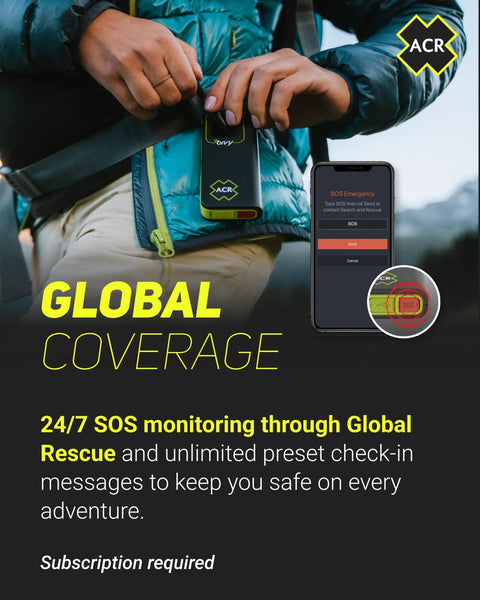 Person holding Global Satellite Messenger With Two Way SMS, GPS Tracking, Off Grid Communication, SOS Emergency Beacon