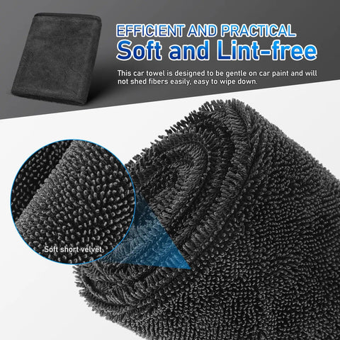 Close-up of Super Absorbent Microfiber Car Drying Towel Thickened Lint Free Auto Wash Cloth Scratch Safe Automotive Detailing Tool.