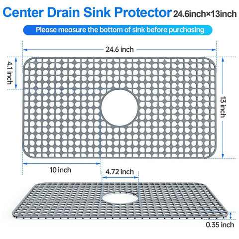 Diagram of Silicone Sink Mat 24.6 By 13 Inches No Slip Heat Resistant Kitchen Sink Protector For Stainless Steel Sinks Center Drain Grey 1 Pack