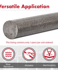 Cold Rolled AISI 1018 Carbon Steel Round Bar 0.375 Inch Diameter, 36 Inch Cut Length, shown with weldable and machinable icons